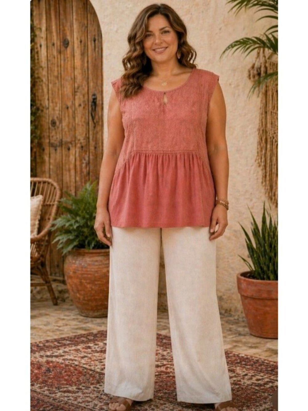 New Lucky Brand Boho Hippie Crochet Accent Linen Blend Paisley Print Top Size 3X